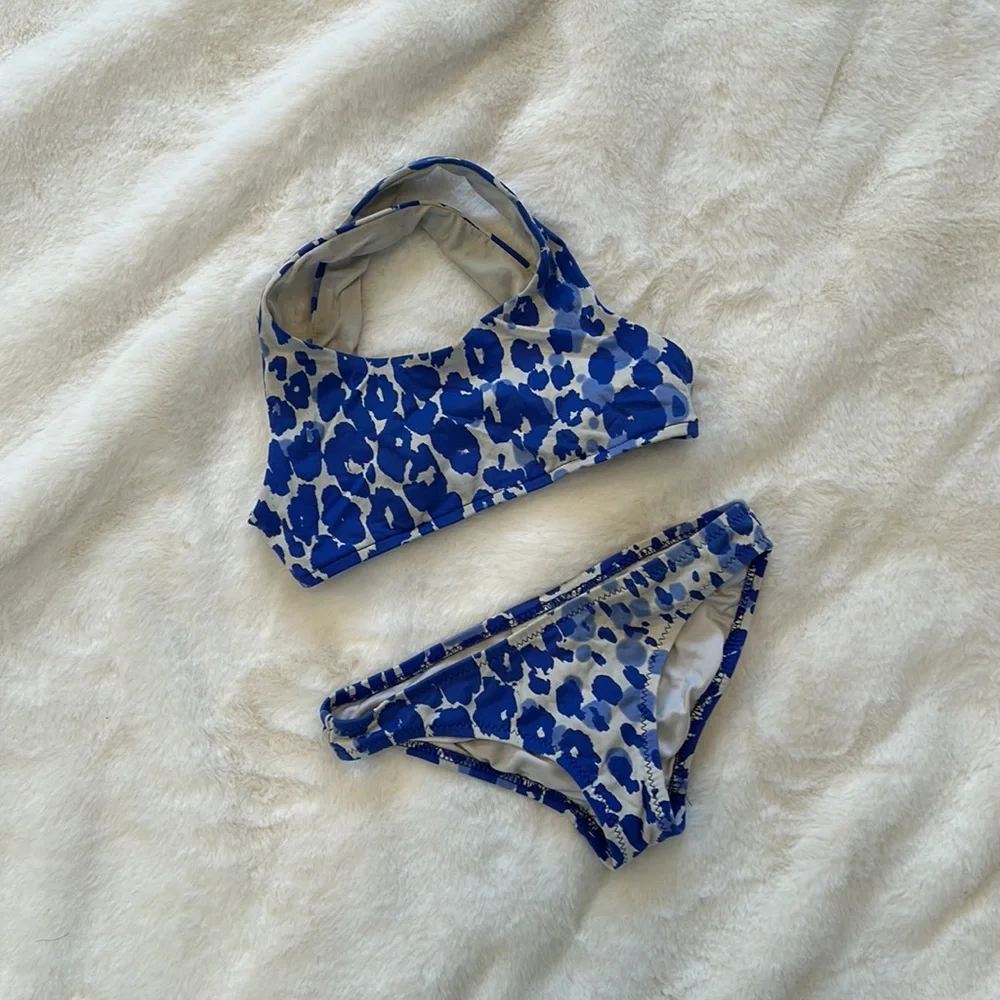 Milly Minis Girls Blue White Leopard Print Bikini Size 4/5 - Picture 1 of 3